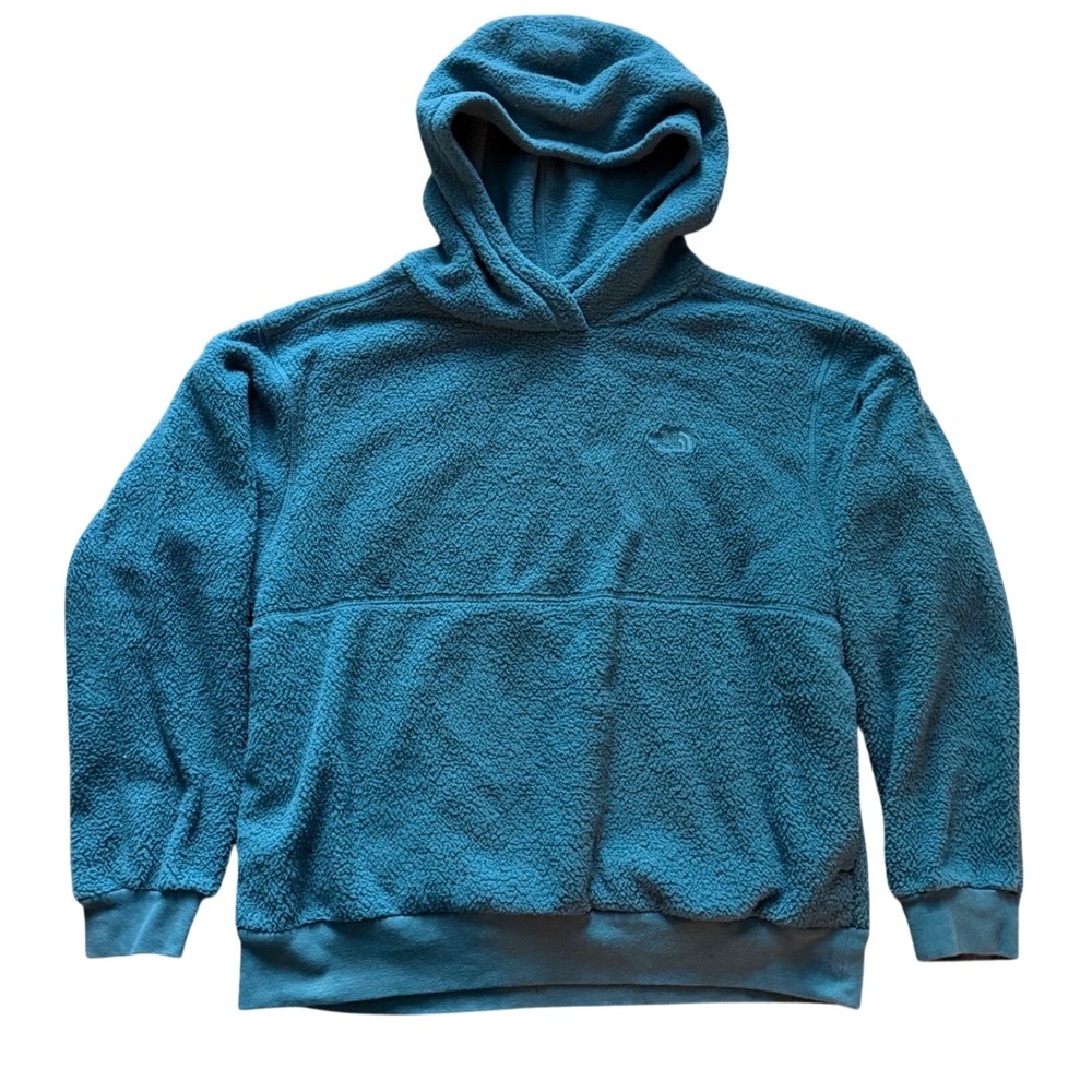The‎ North Face Teal Fleece Hoodie Pullover Womens Size L Cozy Relaxed Fit